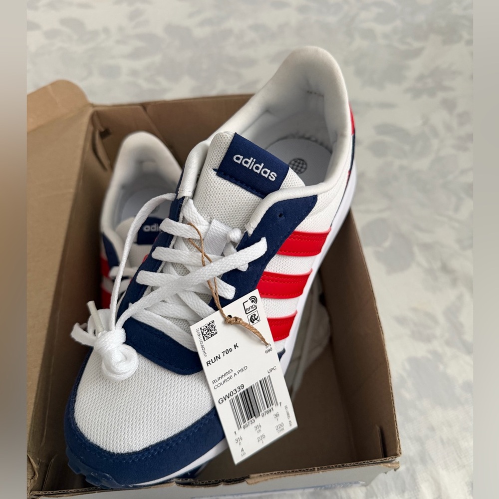Adidas White, Red and Blue Athletic Kids Shoes - Picture 3 of 5